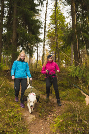 jenter på tur med hund