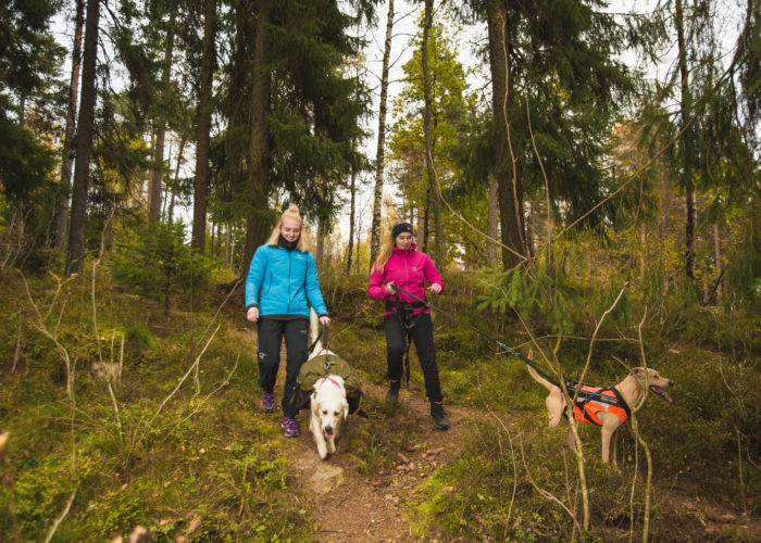 jenter på tur med hund